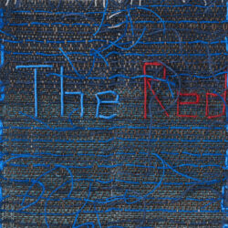 Blue Tapestry (Here's To The Red, White and Blue), (detail), 2021, 18.75 x 6.5", Repurposed placemat, hemp cord, linen thread
