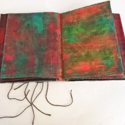 Reading Color II, (inside) 2016, 9 x 14.5 x 7", board, denim, canvas, acrylic paint, hemp cord