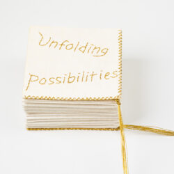 Unfolding Possibilities, (front cover) 2021, 6 x 78" x 6", mulberry paper, thread