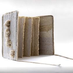 The Body Politic: White and...(I), 2024, 9 x 19 x 6", book board, paint, canvas, hemp / assorted cord, trim