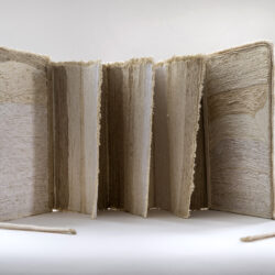 The Body Politic White and...(I), 2024, 9 x 19 x 6", book board, paint, canvas, hemp / assorted cord, trim