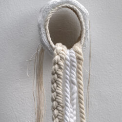 Drip Dry, (detail), 2026, 27.5 x 3.5 x 4", plaster cloth, cardboard roll, assorted cord, acrylic paint